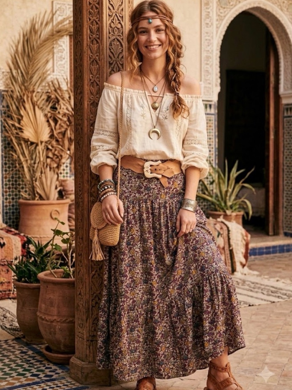 ba&sh Floral Paisley Tiered Maxi Skirt Burgundy Boho Smocked Waist Flowy Sz 6
